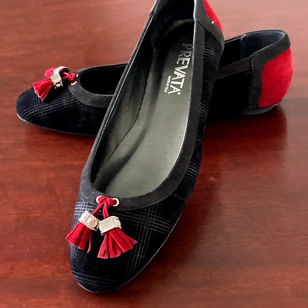 Prevata Flats - Black Suede with Red Accents